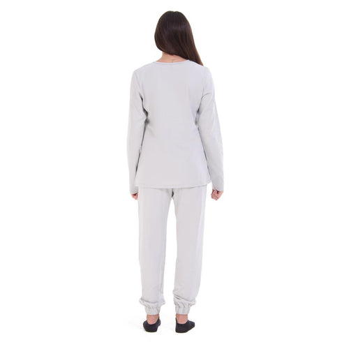 Women Fall Pajama Set Light Grey buttoned sweatshirt + pants